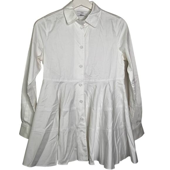 Co Essentials Cotton Peplum Button Down Shirt White Lagenlook Womens Size XS - Picture 2 of 15
